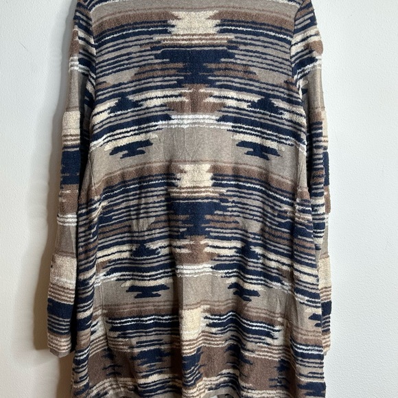 Lucky Brand L Textured Aztec Multicolor Knit Cardigan Open Front Boho Western - Picture 10 of 13
